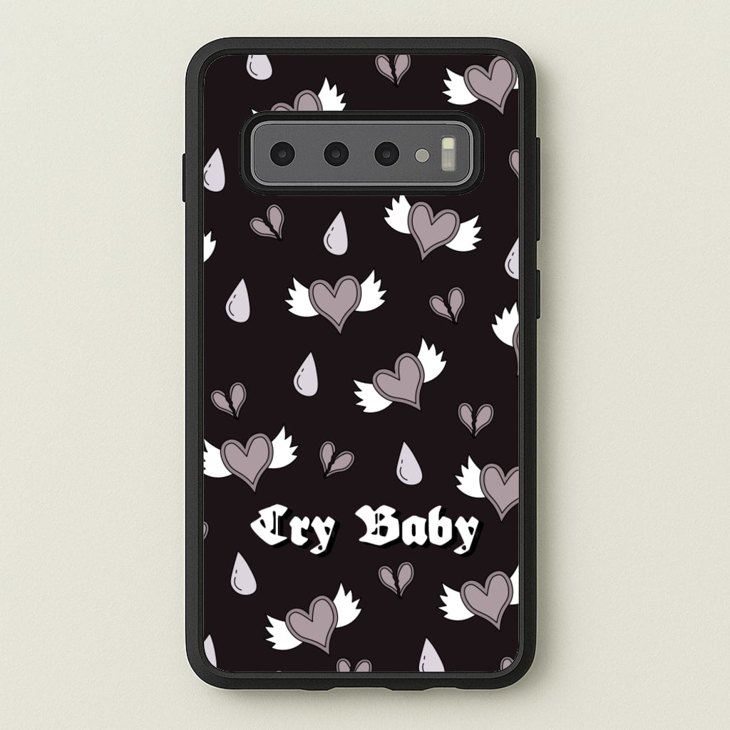 Cry Baby Monochrome Hearts Pattern - Goth Aesthetic Phone Case for Galaxy S10