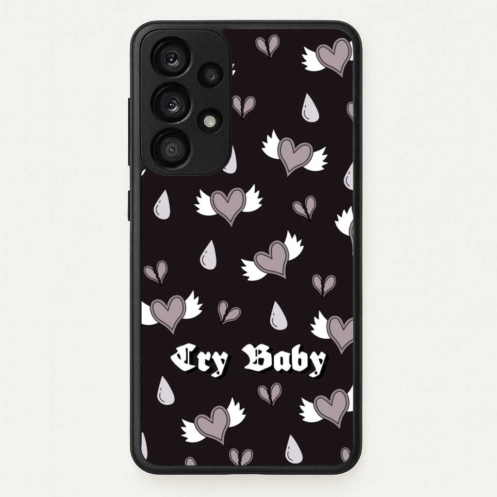 Cry Baby Monochrome Hearts Pattern - Goth Aesthetic Phone Case for Galaxy A53
