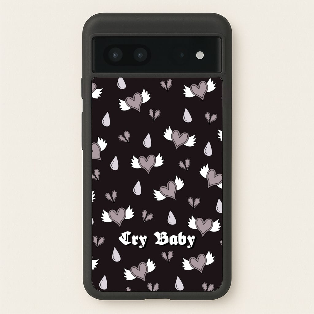 Cry Baby Monochrome Hearts Pattern - Goth Aesthetic Phone Case for Google Pixel 7