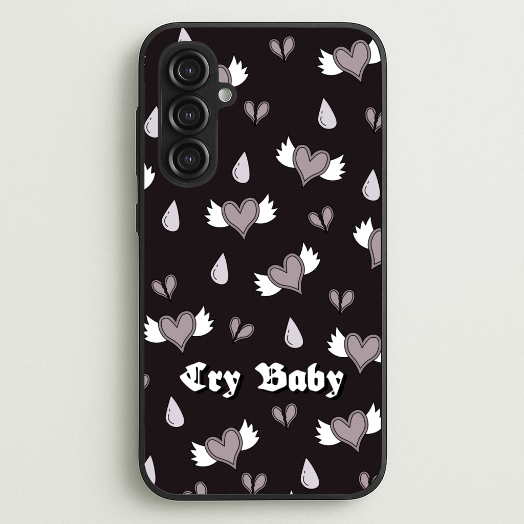 Cry Baby Monochrome Hearts Pattern - Goth Aesthetic Phone Case for Galaxy S23FE