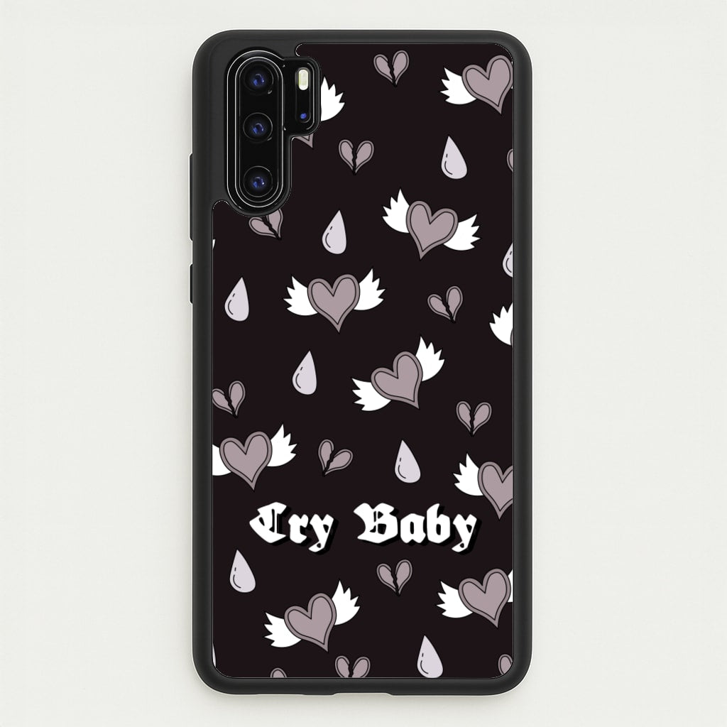Cry Baby Monochrome Hearts Pattern - Goth Aesthetic Phone Case for Huawei P30 Pro