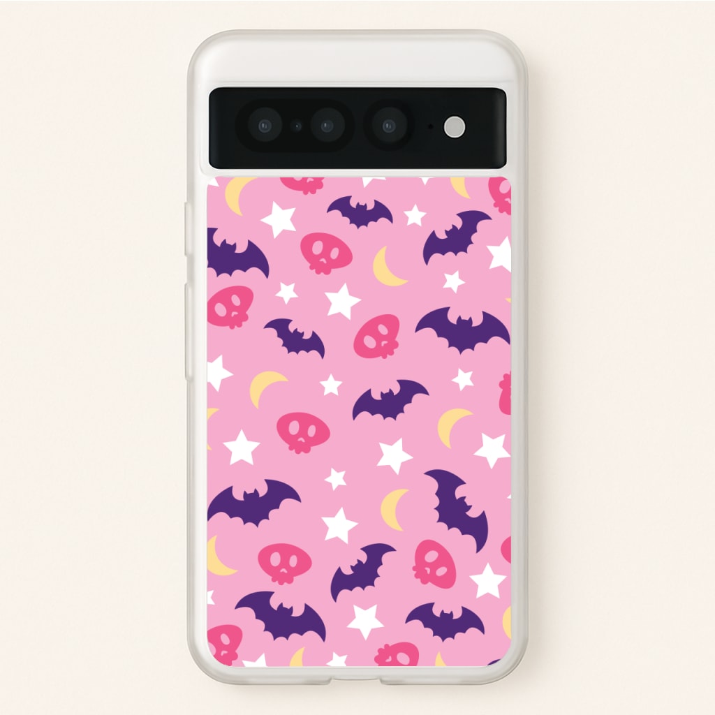 Skull, Bats And Stars Pattern - Goth Aesthetic Phone Case for Google Pixel 7 Pro