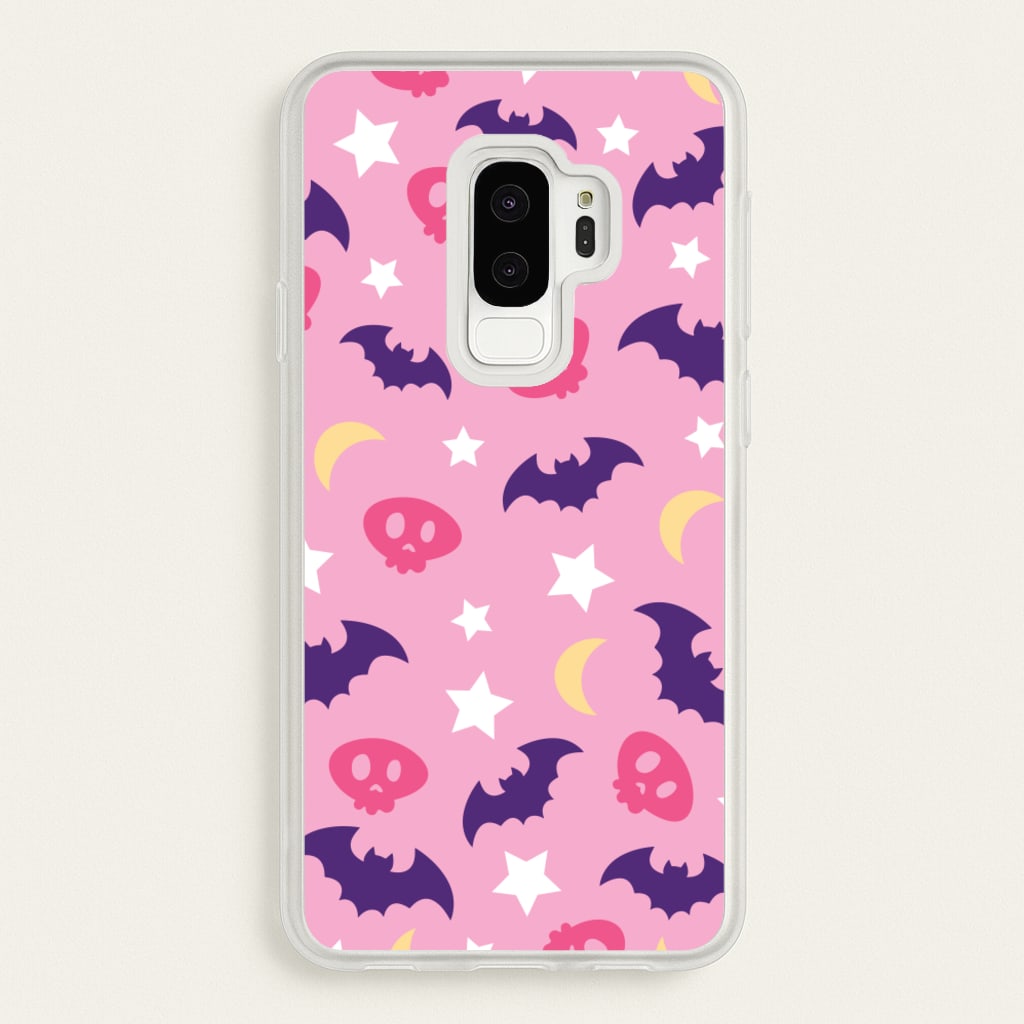 Skull, Bats And Stars Pattern - Goth Aesthetic Phone Case for Galaxy S9 Plus