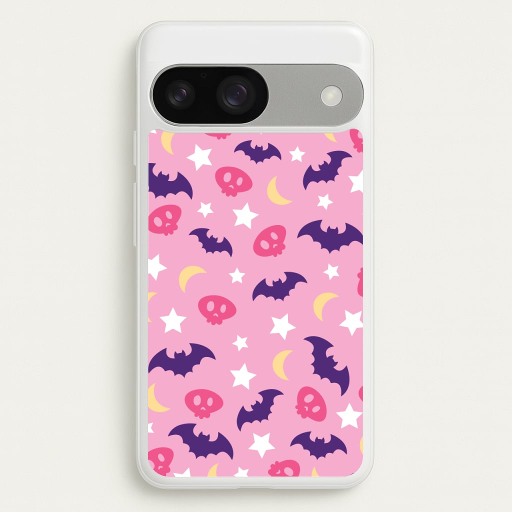 Skull, Bats And Stars Pattern - Goth Aesthetic Phone Case for Google Pixel 9 / 9 Pro