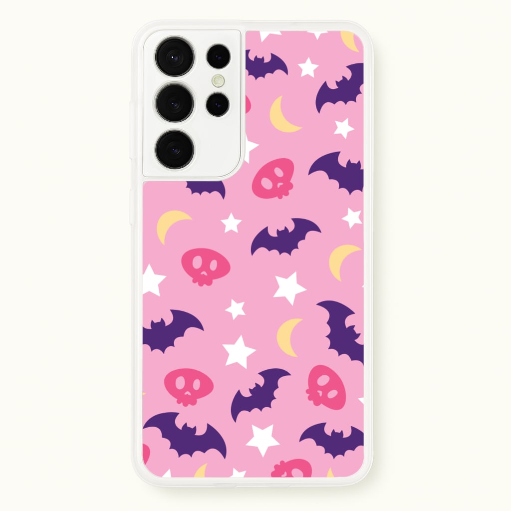 Skull, Bats And Stars Pattern - Goth Aesthetic Phone Case for Galaxy S21 Ultra