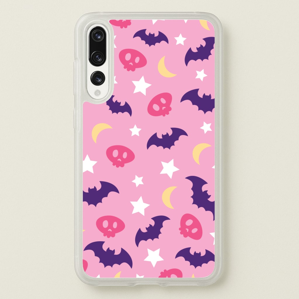 Skull, Bats And Stars Pattern - Goth Aesthetic Phone Case for Huawei P20 Pro