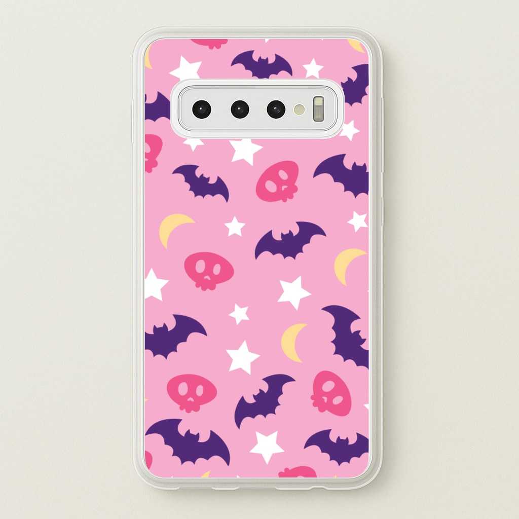 Skull, Bats And Stars Pattern - Goth Aesthetic Phone Case for Galaxy S10 Plus