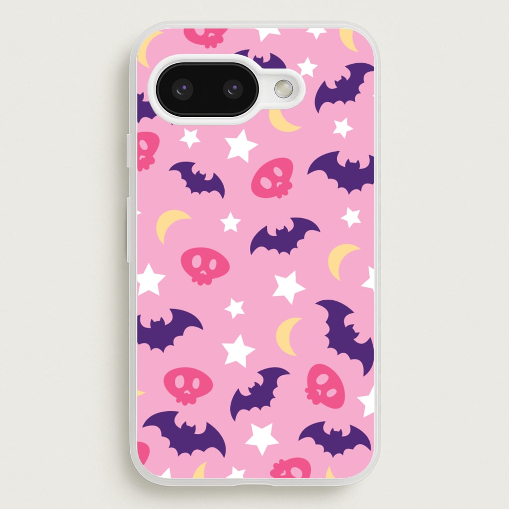 Skull, Bats And Stars Pattern - Goth Aesthetic Phone Case for Google Pixel 9a