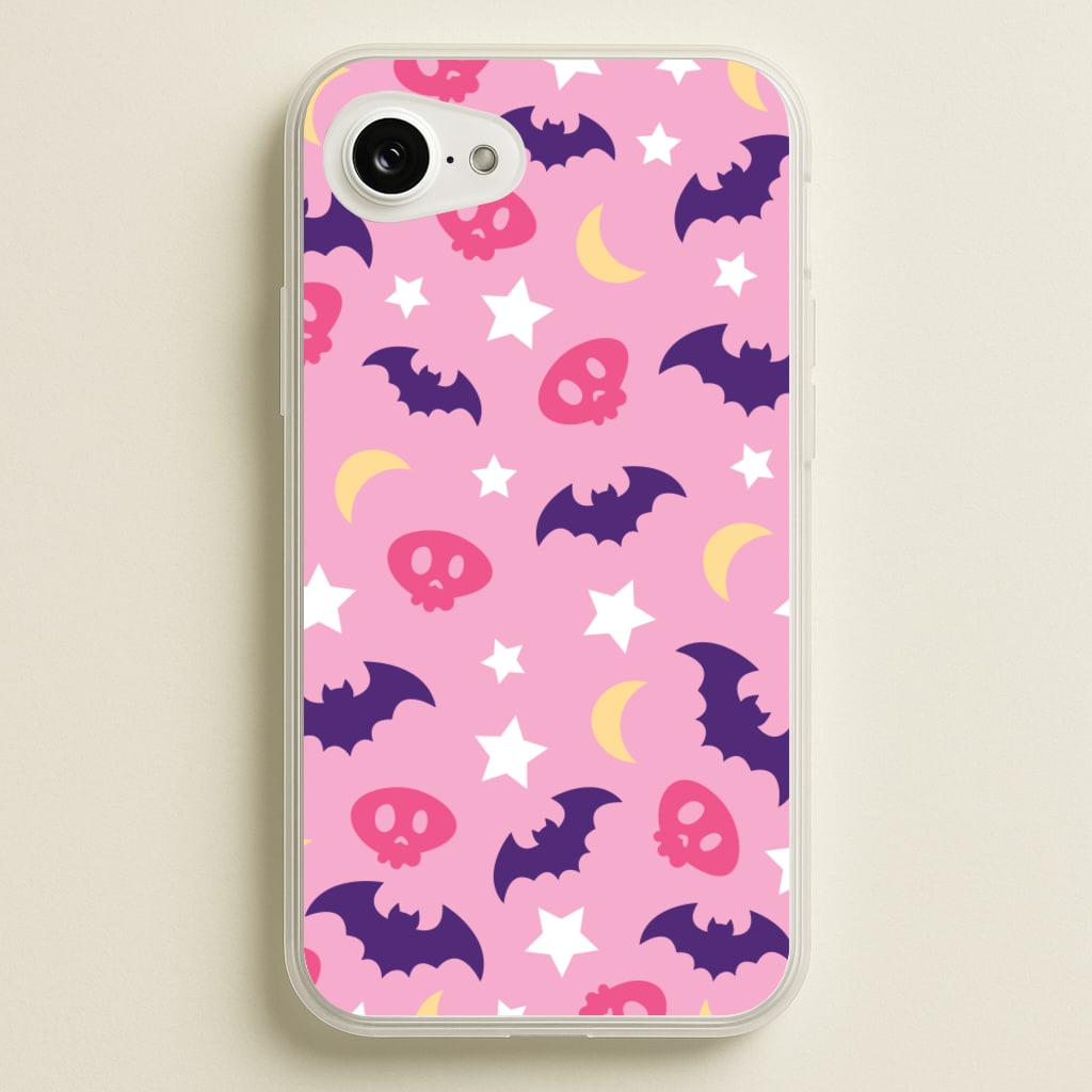 Skull, Bats And Stars Pattern - Goth Aesthetic Phone Case for iPhone 16e