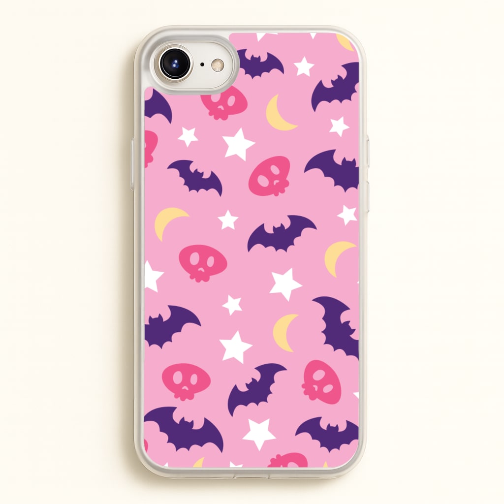 Skull, Bats And Stars Pattern - Goth Aesthetic Phone Case for iPhone 6 / 7 / 8 / SE