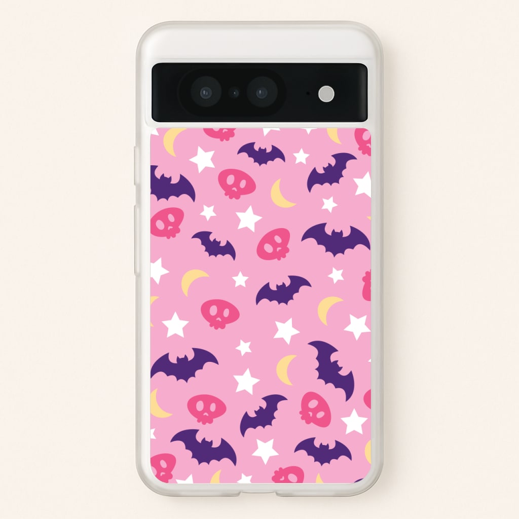 Skull, Bats And Stars Pattern - Goth Aesthetic Phone Case for Google Pixel 8