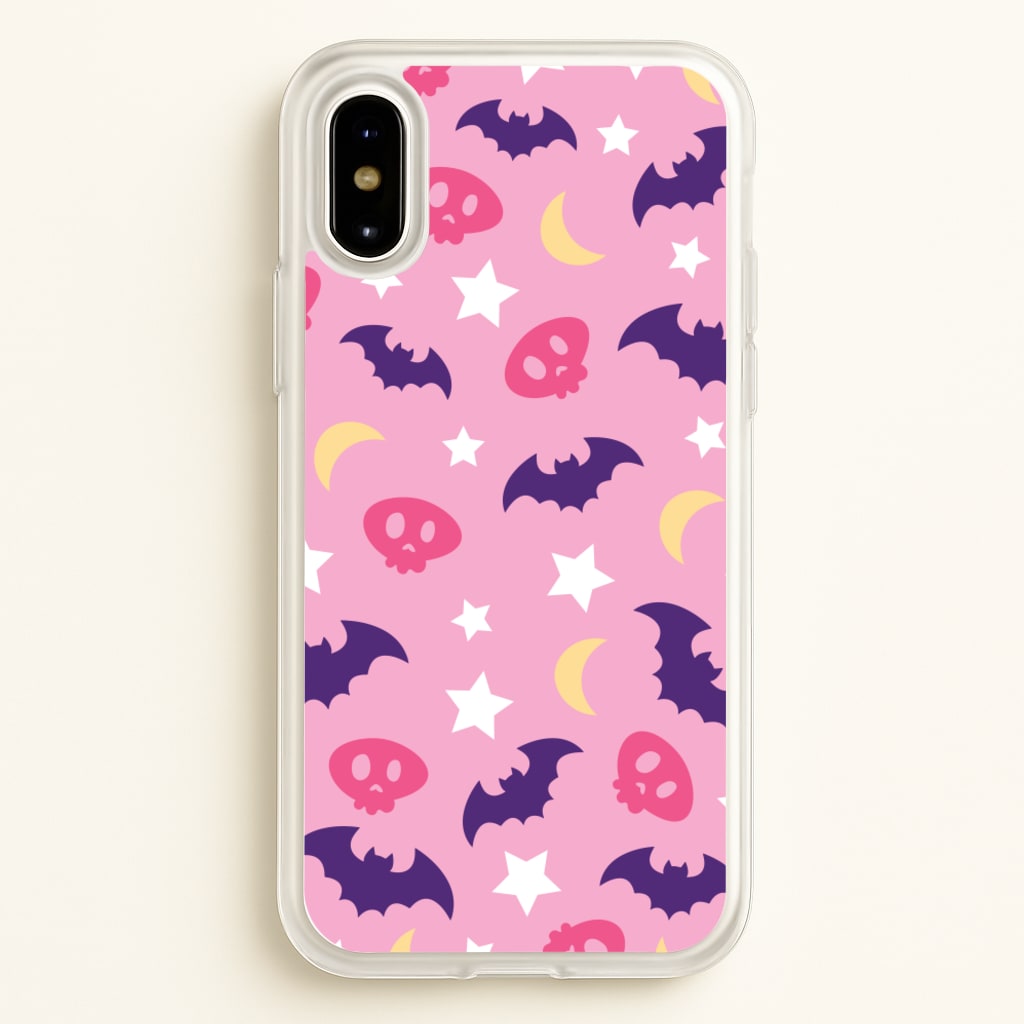 Skull, Bats And Stars Pattern - Goth Aesthetic Phone Case for iPhone X / XS