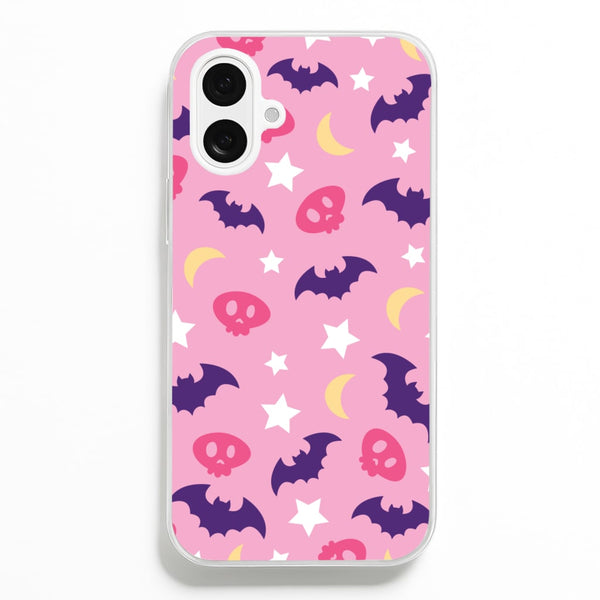 Skull, Bats And Stars Pattern - Goth Aesthetic Phone Case for iPhone 16 Plus