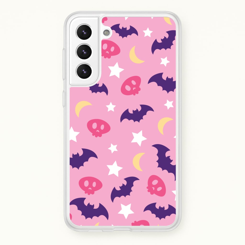 Skull, Bats And Stars Pattern - Goth Aesthetic Phone Case for Galaxy S21