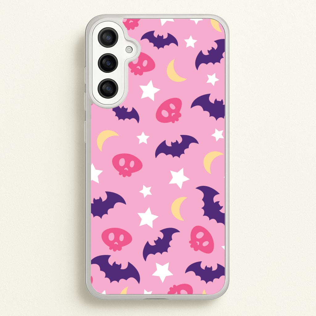 Skull, Bats And Stars Pattern - Goth Aesthetic Phone Case for Galaxy A34