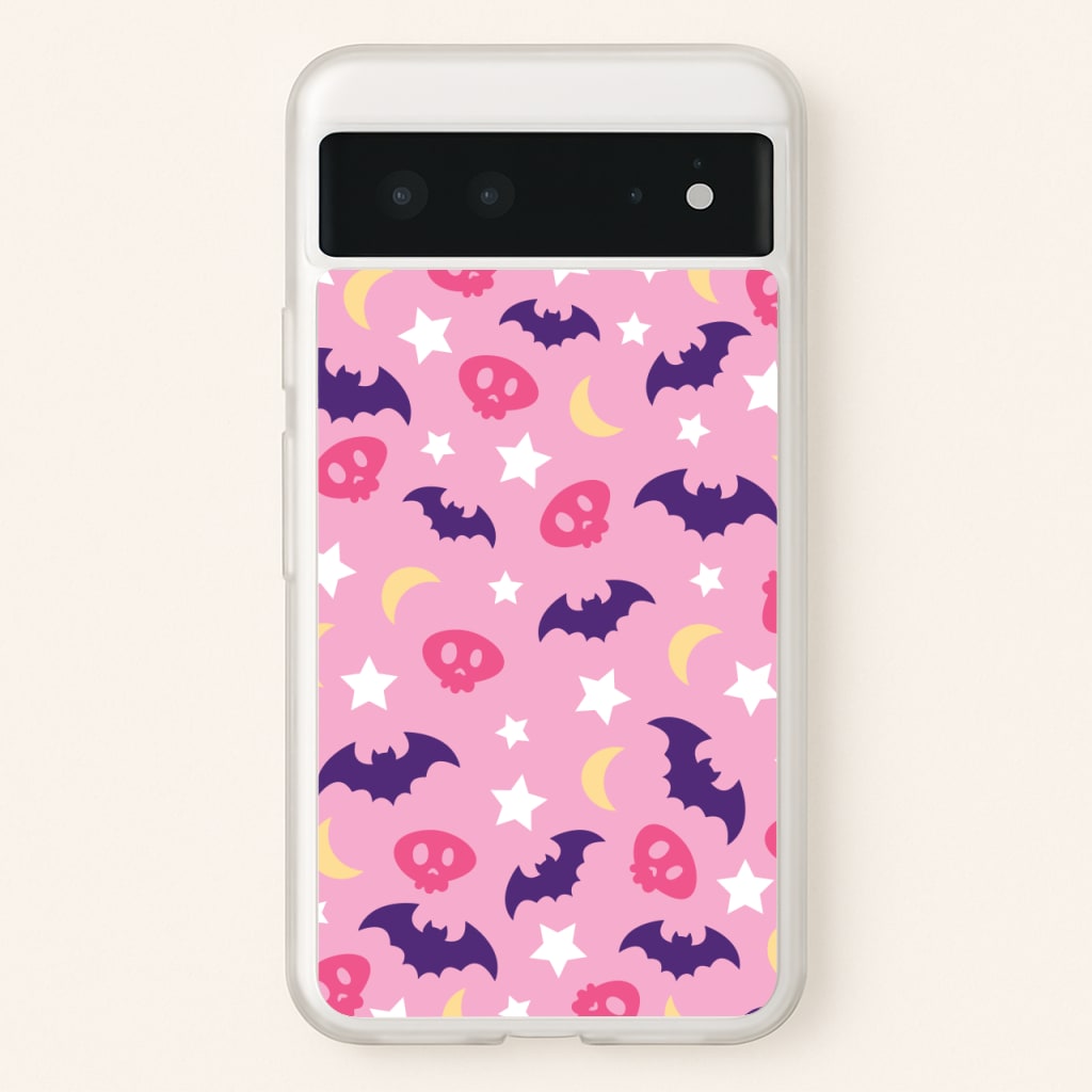 Skull, Bats And Stars Pattern - Goth Aesthetic Phone Case for Google Pixel 6