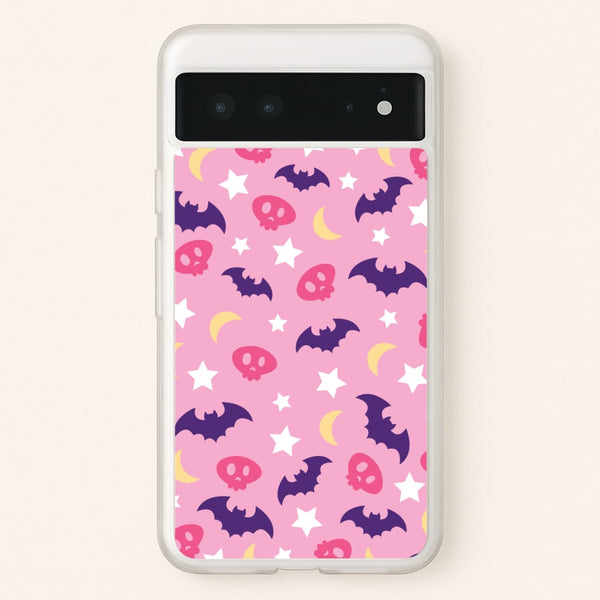 Skull, Bats And Stars Pattern - Goth Aesthetic Phone Case for Google Pixel 6