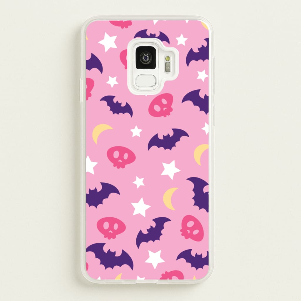 Skull, Bats And Stars Pattern - Goth Aesthetic Phone Case for Galaxy S9