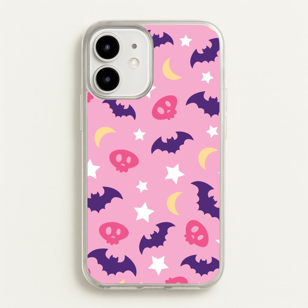 Skull, Bats And Stars Pattern - Goth Aesthetic Phone Case for iPhone 12 / 12 Pro