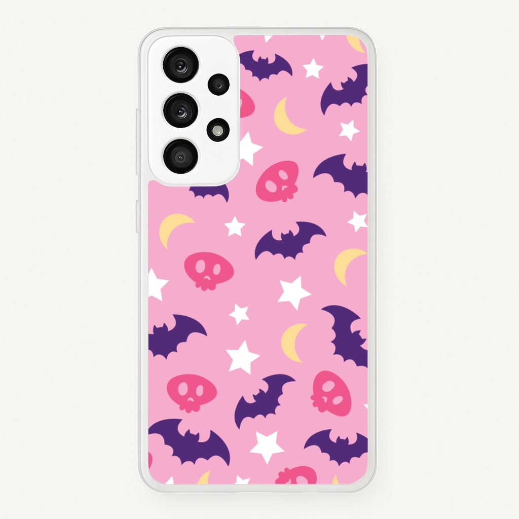 Skull, Bats And Stars Pattern - Goth Aesthetic Phone Case for Galaxy A53