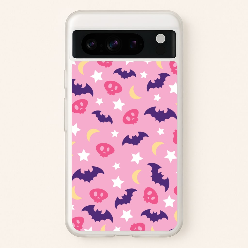 Skull, Bats And Stars Pattern - Goth Aesthetic Phone Case for Google Pixel 8 Pro
