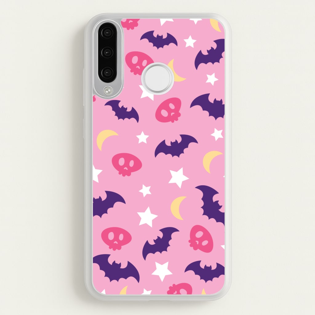 Skull, Bats And Stars Pattern - Goth Aesthetic Phone Case for Huawei P30 Lite