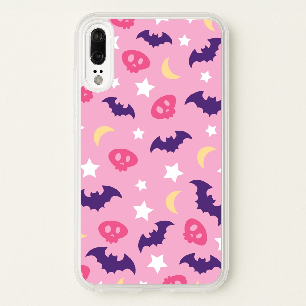 Skull, Bats And Stars Pattern - Goth Aesthetic Phone Case for Huawei P20