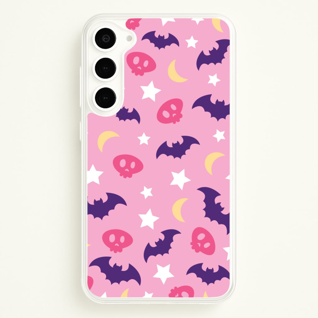 Skull, Bats And Stars Pattern - Goth Aesthetic Phone Case for Galaxy S23