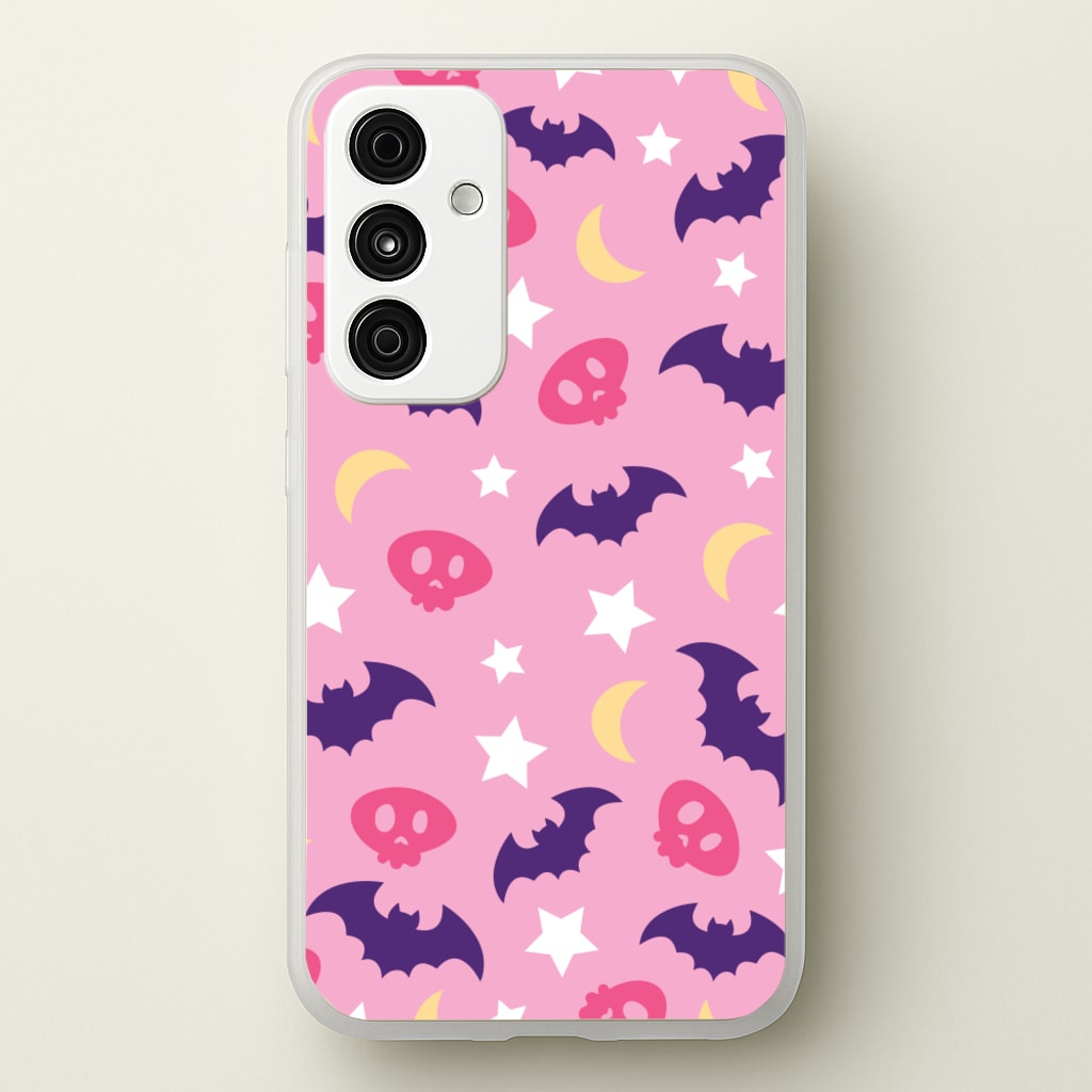 Skull, Bats And Stars Pattern - Goth Aesthetic Phone Case for Galaxy A35