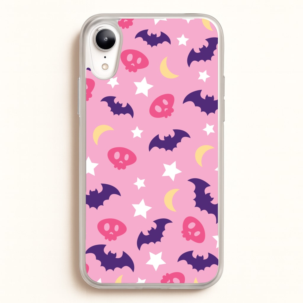 Skull, Bats And Stars Pattern - Goth Aesthetic Phone Case for iPhone XR
