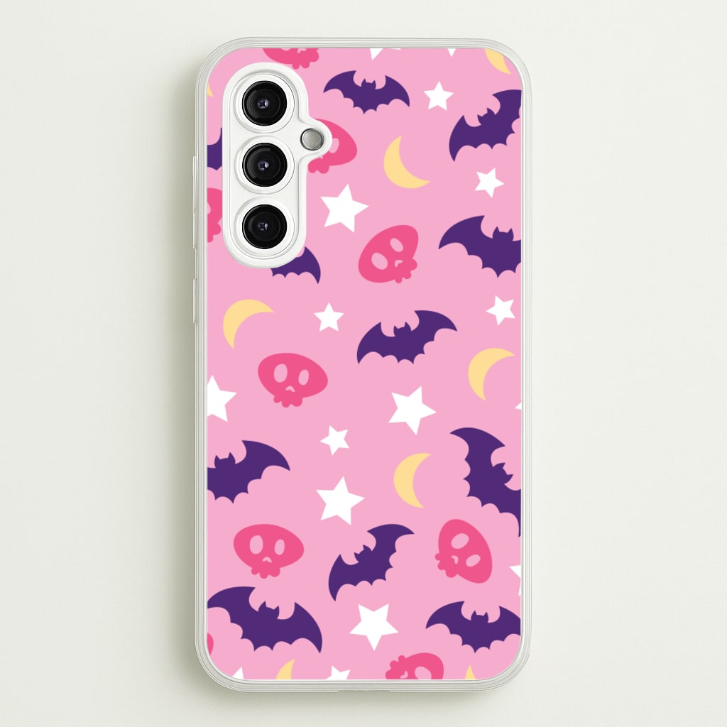 Skull, Bats And Stars Pattern - Goth Aesthetic Phone Case for Galaxy A14