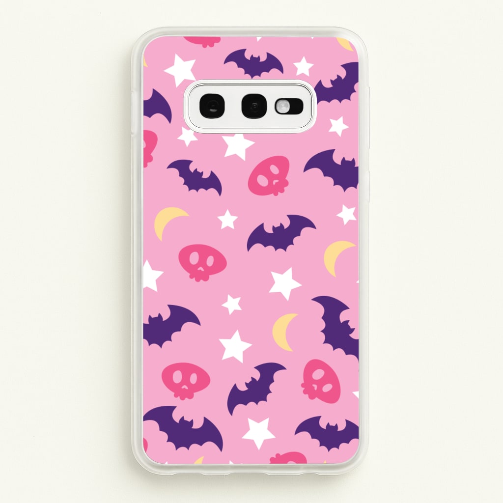 Skull, Bats And Stars Pattern - Goth Aesthetic Phone Case for Galaxy S10e