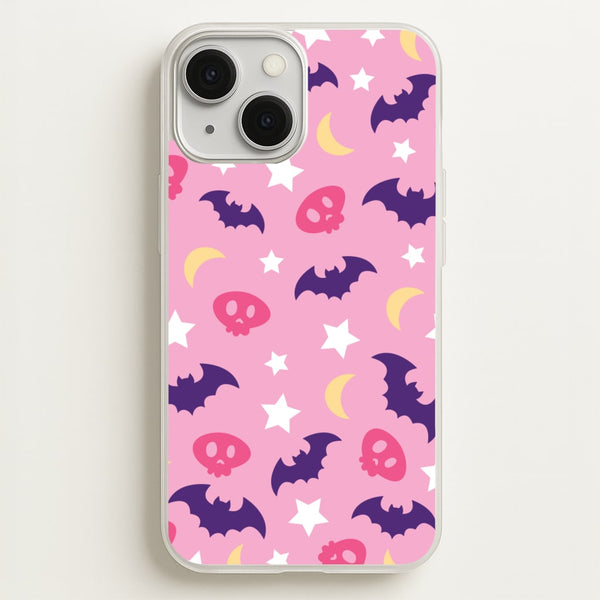 Skull, Bats And Stars Pattern - Goth Aesthetic Phone Case for iPhone 13 Mini
