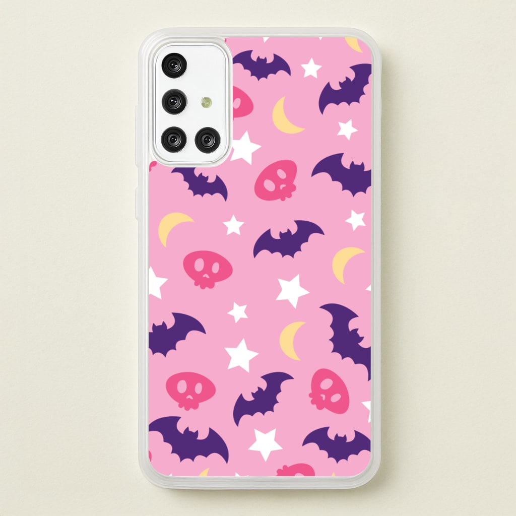 Skull, Bats And Stars Pattern - Goth Aesthetic Phone Case for Galaxy A71