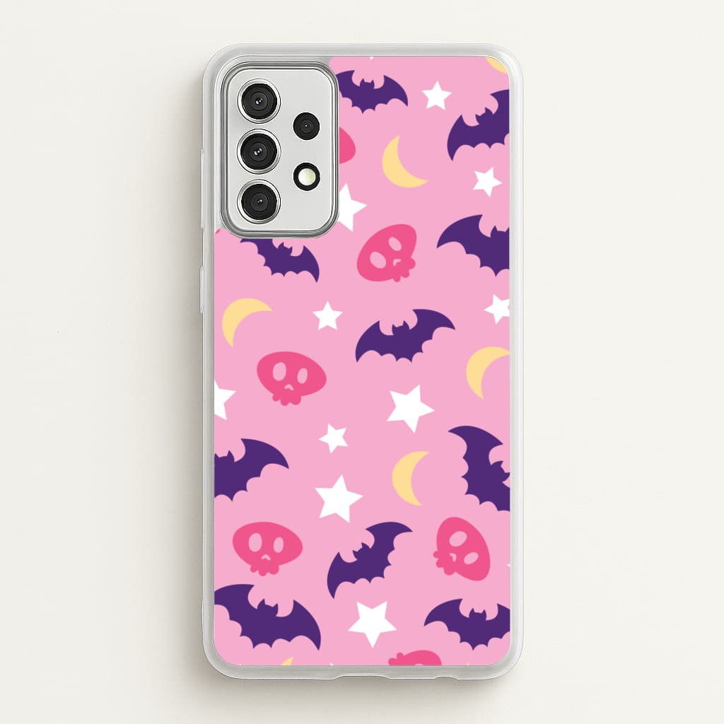 Skull, Bats And Stars Pattern - Goth Aesthetic Phone Case for Galaxy A52 / A52s