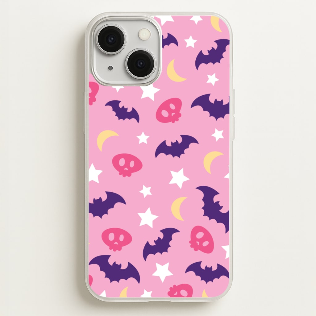 Skull, Bats And Stars Pattern - Goth Aesthetic Phone Case for iPhone 13