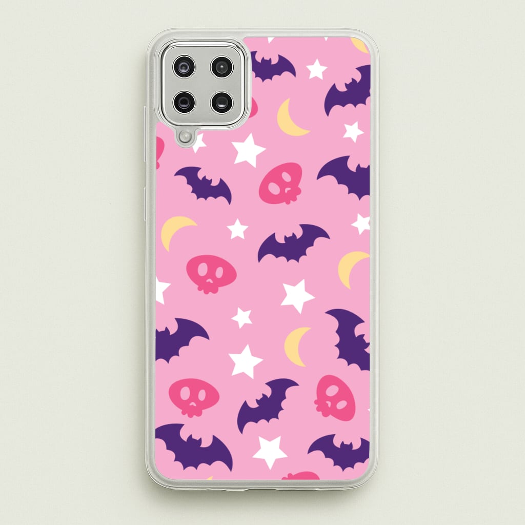 Skull, Bats And Stars Pattern - Goth Aesthetic Phone Case for Galaxy A12