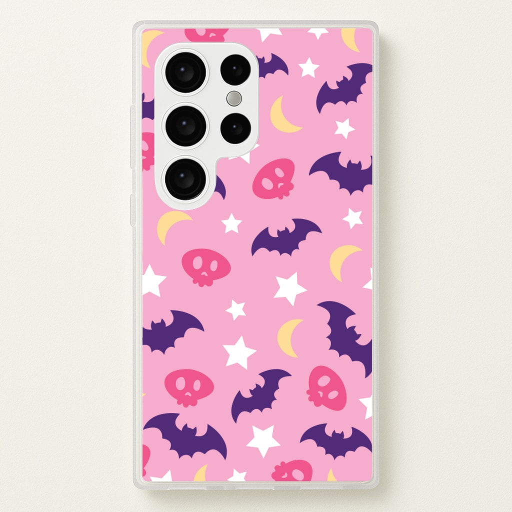Skull, Bats And Stars Pattern - Goth Aesthetic Phone Case for Galaxy S24 Ultra