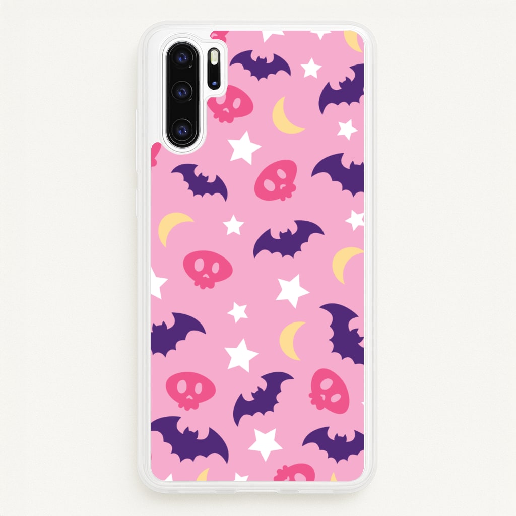 Skull, Bats And Stars Pattern - Goth Aesthetic Phone Case for Huawei P30 Pro