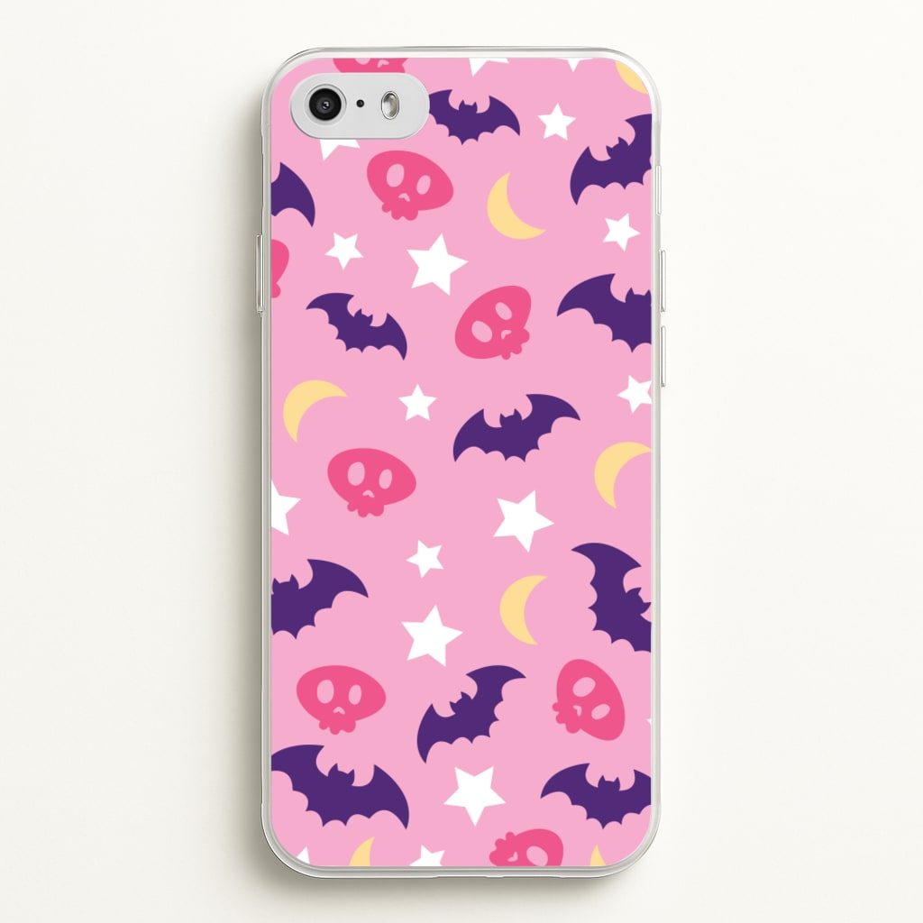 Skull, Bats And Stars Pattern - Goth Aesthetic Phone Case for iPhone 5 / 5s / SE 2016