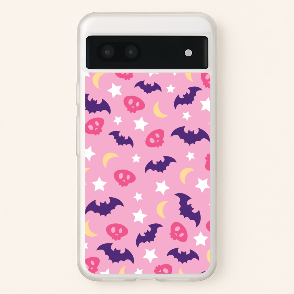 Skull, Bats And Stars Pattern - Goth Aesthetic Phone Case for Google Pixel 7a