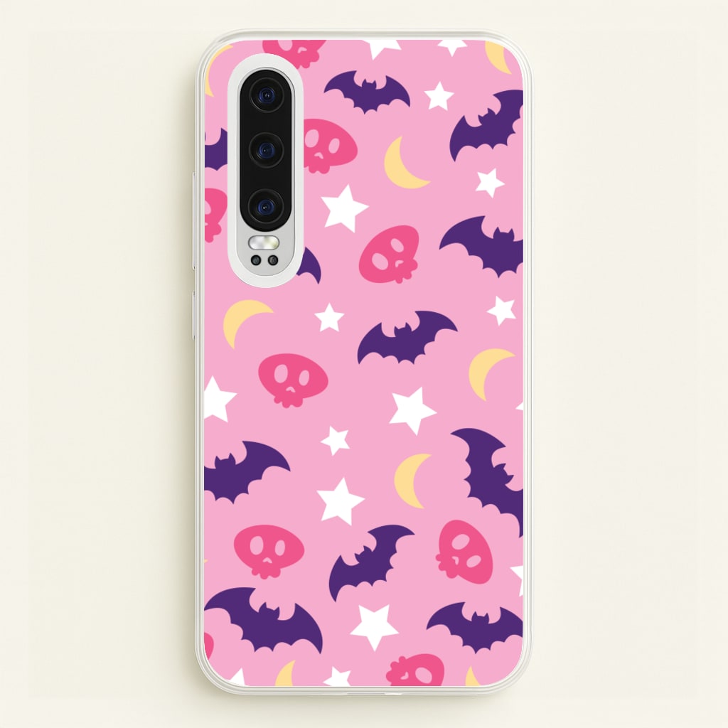 Skull, Bats And Stars Pattern - Goth Aesthetic Phone Case for Huawei P30
