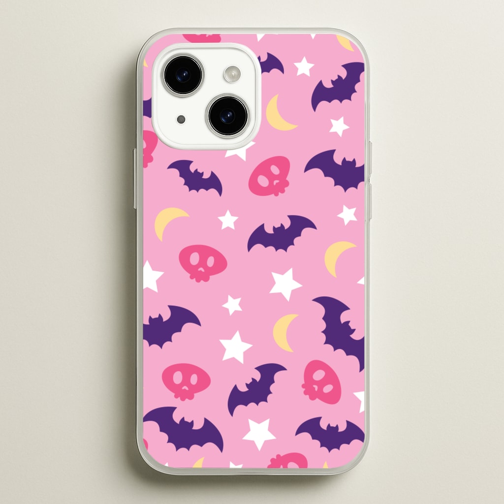 Skull, Bats And Stars Pattern - Goth Aesthetic Phone Case for iPhone 15 Plus