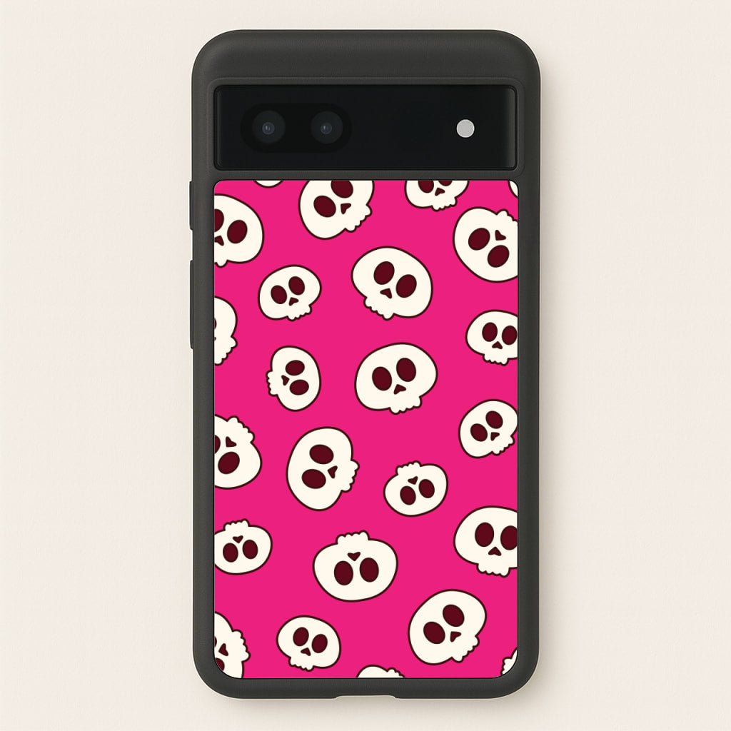 Pink Skulls Pattern - Goth Aesthetic Phone Case for Google Pixel 6a