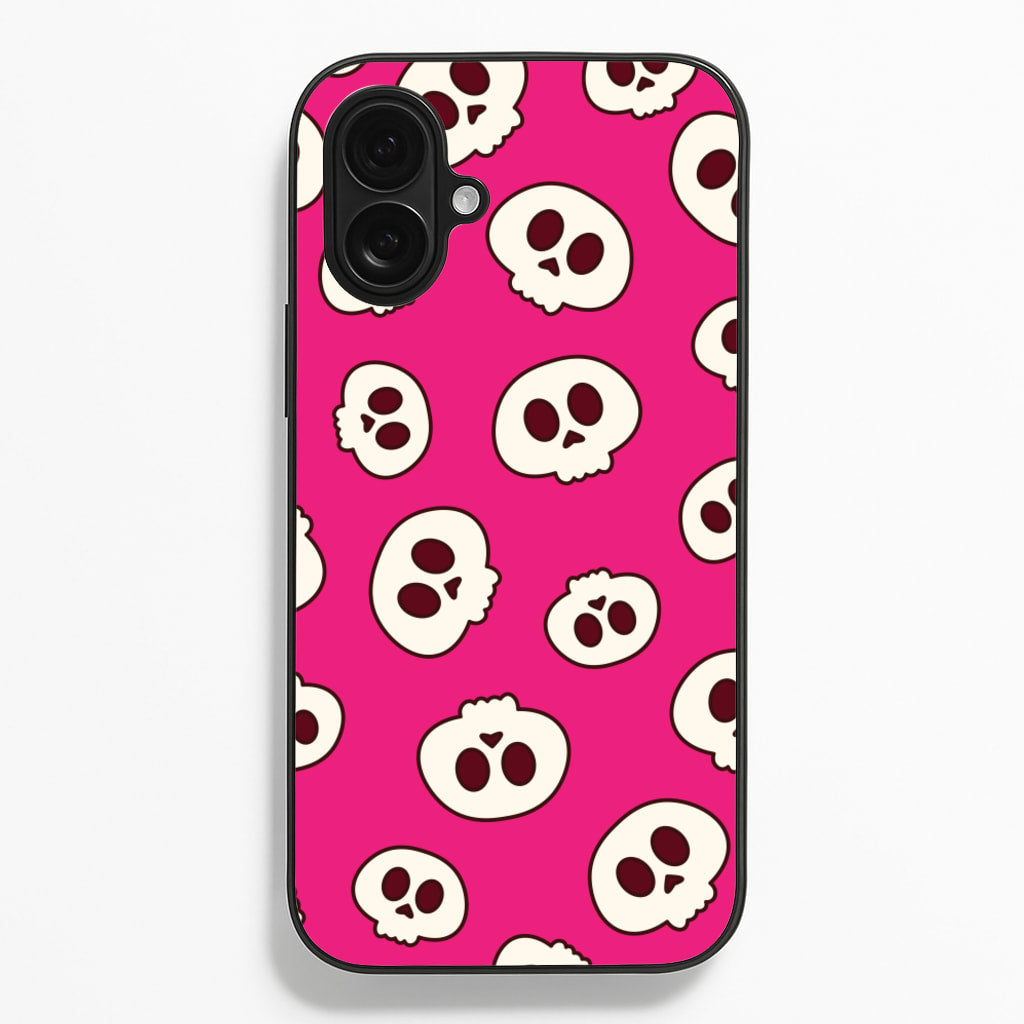Pink Skulls Pattern - Goth Aesthetic Phone Case for iPhone 16 Plus