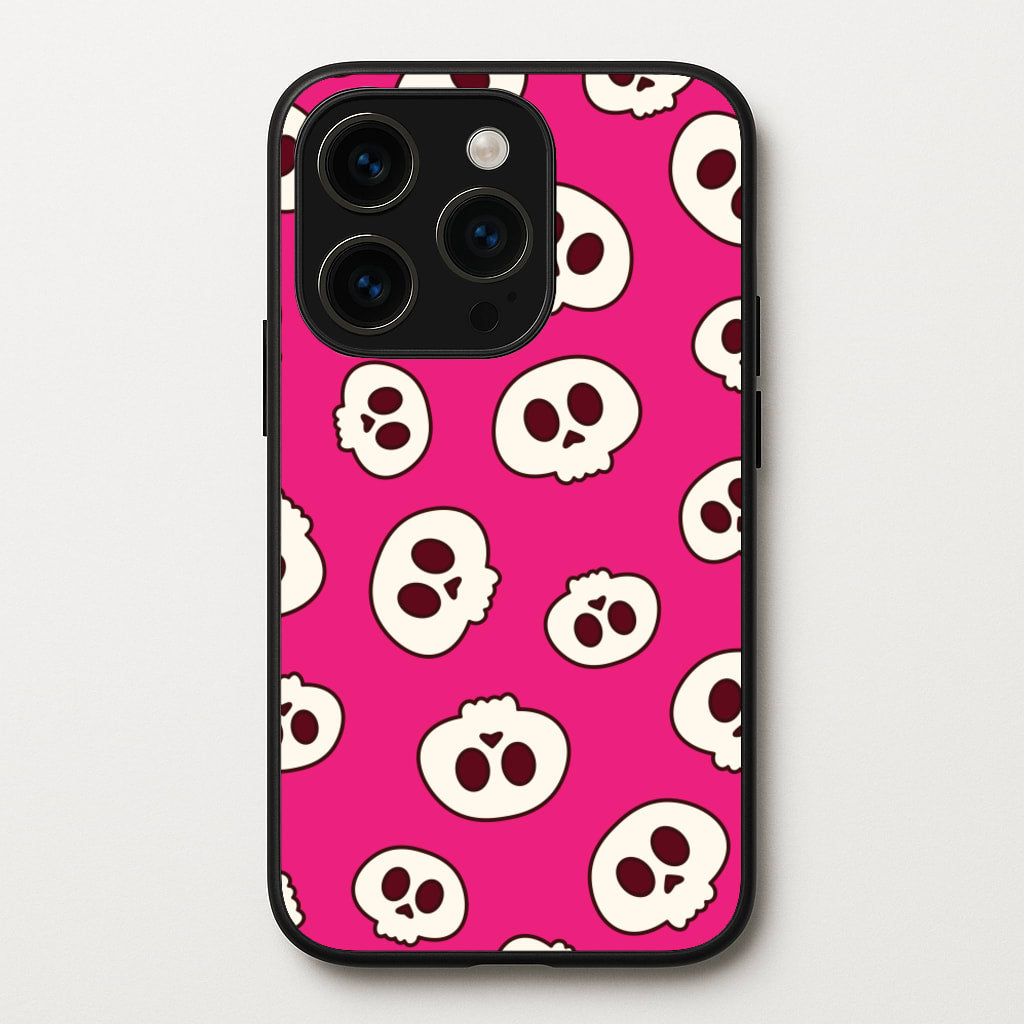 Pink Skulls Pattern - Goth Aesthetic Phone Case for iPhone 15 Pro Max