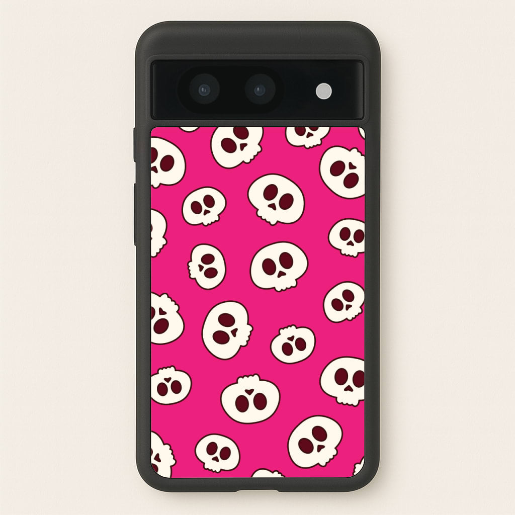 Pink Skulls Pattern - Goth Aesthetic Phone Case for Google Pixel 8a