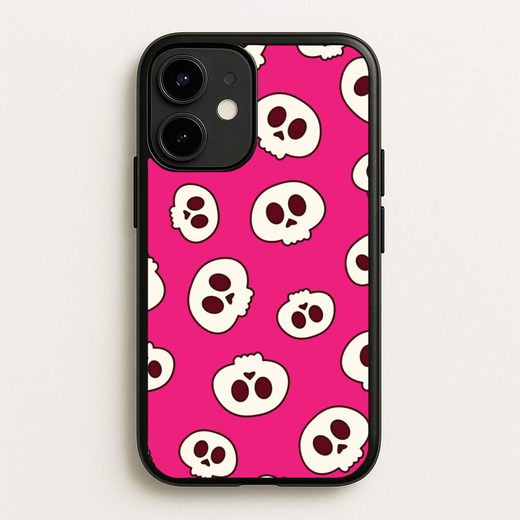 Pink Skulls Pattern - Goth Aesthetic Phone Case for iPhone 12 / 12 Pro