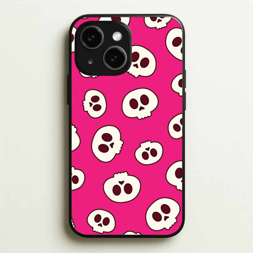 Pink Skulls Pattern - Goth Aesthetic Phone Case for iPhone 15
