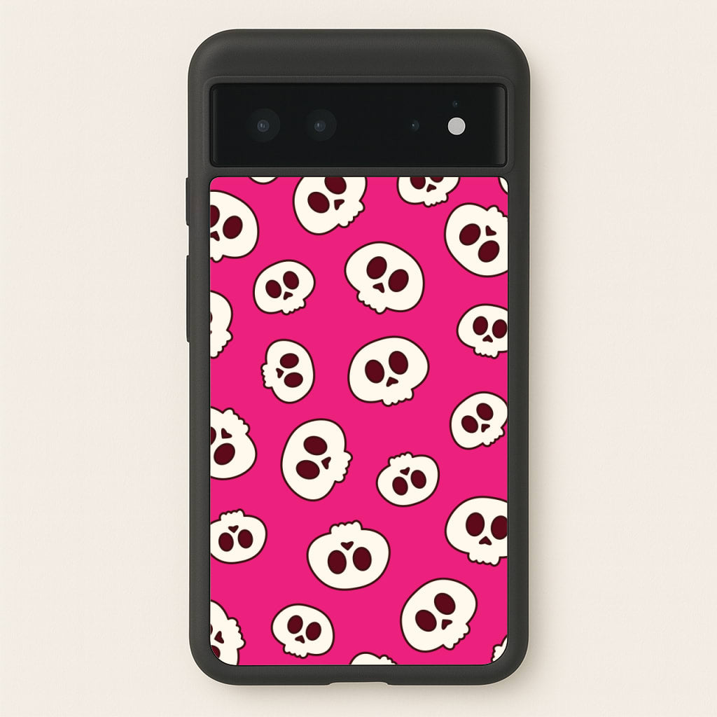 Pink Skulls Pattern - Goth Aesthetic Phone Case for Google Pixel 6